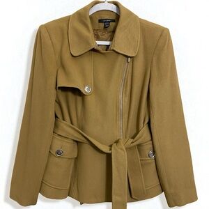Louben Canada Cashmere & Wool Blend Soft Caramel Zip Up Belted Jacket Size‎ 10